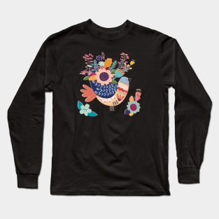 With Flowers On Her Feathers She Flies Freely Long Sleeve T-Shirt